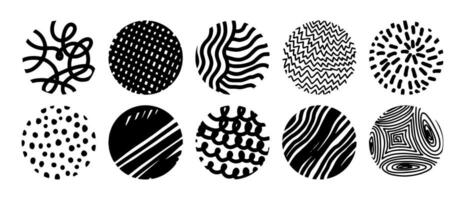 Textures or patterns in circle, monochrome sketch vector