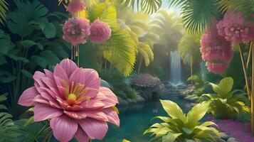 AI Generated Botanical Bliss Tropical Flora Vibrantly Unleashed photo