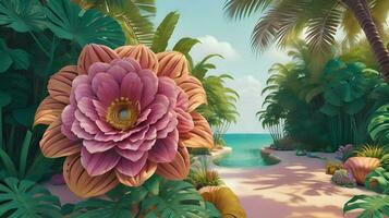 AI Generated Botanical Bliss Tropical Flora Vibrantly Unleashed photo