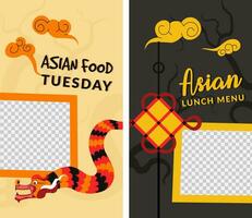 Asian food Tuesday, lunch menu, promo banners vector