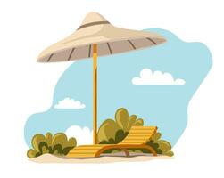 Ecotour and rest, beach with umbrella for shade vector