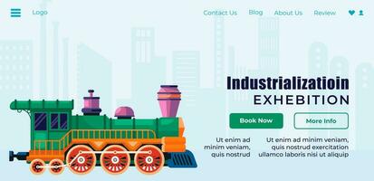 Exhibition of steam locomotives and railways web vector