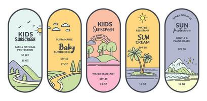 Sticker set design for sunscreen cream package vector