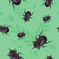 European rhinoceros beetle seamless pattern print vector