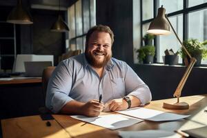 Plus size manager businessman CEO working in modern office, AI Generative photo