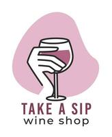 Take a sip, wine shop tasting and degustation vector