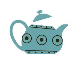 Ceramic teapot with handle and lid, ornament decor vector