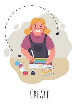 Kid with down syndrome creating art and drawing