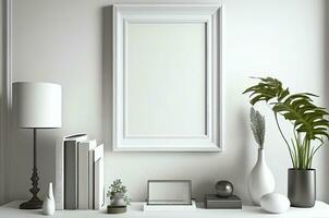 Blank white frame mock up for interior scandinavian room minimal style, living room decoration, AI Generated photo