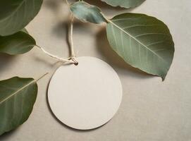 Empty mockup of circle tag label for brand organic shop, minimal eco friendly concept, AI Generated photo