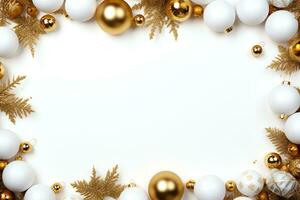 Flat lay of copy space on Christmas ornaments background, holiday concept,AI Generated photo