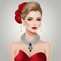 Illustrate a vector portrait of a woman ready for a glamorous photo