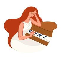 Female character pianist looking for inspiration vector