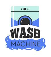 Lavado máquina, limpieza ropa en aparato vector