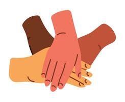 Hands gesture of multiethnic people, stacking vector