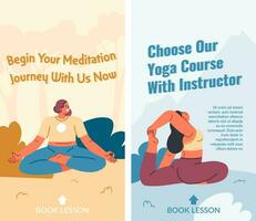 Yoga course with instructor, meditation journey vector