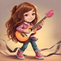 teenage girl  playing guitar 3D cartoon character photo
