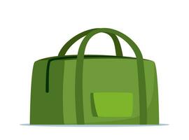 Green travel bag or bag for sportswear. Duffel bag for training and fitness. Vector illustration.