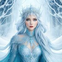 vector illustration of a stunning woman dressed as a snow queen photo