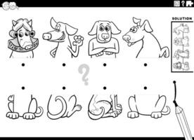 match halves activity with cartoon dogs characters coloring page vector