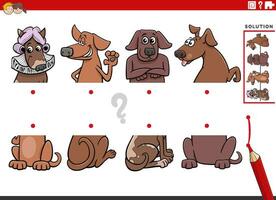 match halves activity with cartoon dogs characters pictures vector