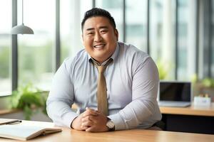 Plus size manager asian businessman CEO working in modern office photo