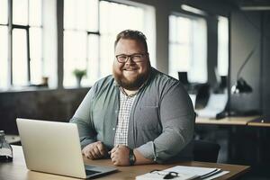 Plus size manager businessman CEO working in modern office, AI Generative photo