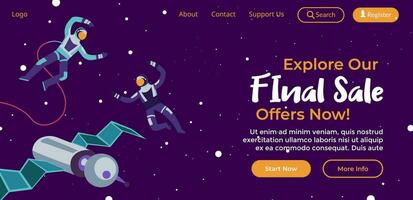 explorar nuestra final venta, ofertas ahora sitio web página vector