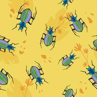 Colorful beetle and foliage ornament seamless vector