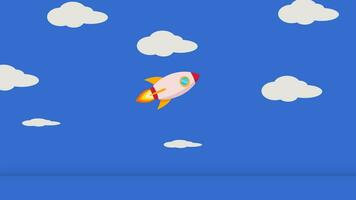 2d Animation 4K Looped animation, spaceship taking off. Seamless motion animated footage, Cartoon shuttle flying up through cloudy sky. video