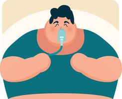 Obesity Hypoventilation Syndrome, an obese person on oxygen in ICU flat style vector illustration, obese person on a bed with a breathing device stock vector image