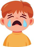 Kid crying with tears rolling down his cheeks, flat style vector illustration, sad boy crying and tearing stock vector image