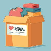 Donation box with clothes flat style vector illustration, Donation box, clothes donation box with a red heart and clothes in it stock vector image