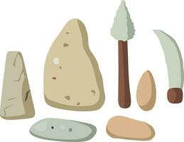 Set of Primitive Stone Tools Flat Style Vector Illustration Early Stone Age Tools Oldowan Toolkits Hammerstones Stone Cores and Sharp Stone Flakes Stock Vector Image