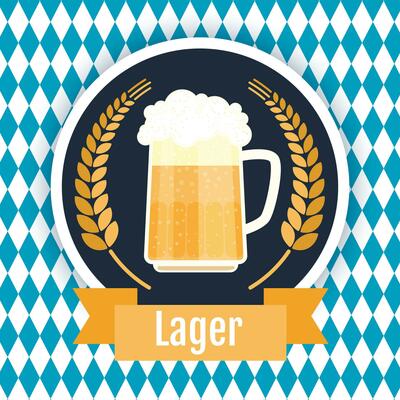 banner with a glass of beer on a blue background, Octoberfest illustration