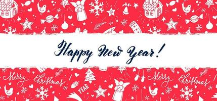 Merry Christmas and happy new year greeting card with red and white background vector