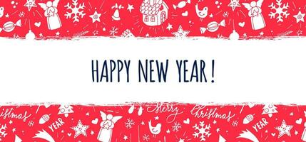 Merry Christmas and happy new year greeting card with red and white background vector