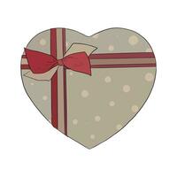 Vector illustration of dotted heart box with bow. Image in beige, grey and red. It can be postcard or sweets or gift box for Mothers day