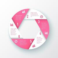 pink infographic circle with six steps on it vector