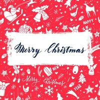 alegre Navidad y contento nuevo año tarjeta con garabatos y símbolos vector