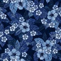 a blue and white floral pattern vector