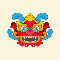 Chinese lion dance head, China Lunar New Year dragon mask. Traditional asian character, costume for holiday celebration, cartoon design element isolated on white background vector