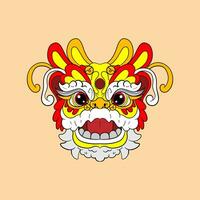 chino león danza cabeza, China lunar nuevo año continuar mascarilla. tradicional asiático personaje, disfraz para fiesta celebracion, dibujos animados diseño elemento aislado en blanco antecedentes vector