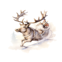 Aquarell Weihnachten Hirsch mit Schlitten Sublimation. png