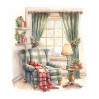 Watercolor Christmas Cozy Reading Corner Sublimation. png