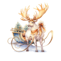 Watercolor Christmas deer with sled Sublimation. png