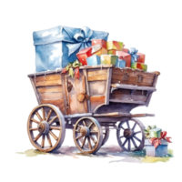 Watercolor christmas wagon with gifts Sublimation. png