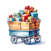 Watercolor christmas wagon with gifts Sublimation. png