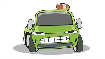 Cartoon vector of car cute style. Pickup truck angry at the head. Isolated white background with black shadow of car.