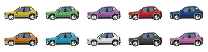 Vector or Illustrator of mini cars colorful collection. Design of electric vehicles car. Colorful cars with separate layers. On isolated white background.